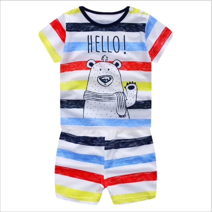 Летняя одежда для маленьких мальчиков и одежда для маленьких девочек хлопковая футболка из 2 предметов крутые и модные штаны для новорожденных