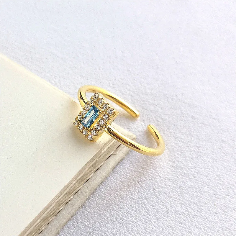 

Fengxiaoling New Fashion 925 Sterling Silver Multiple Zircon Gemstone Open Ring For Women Golden Fine Fashion Jewelry