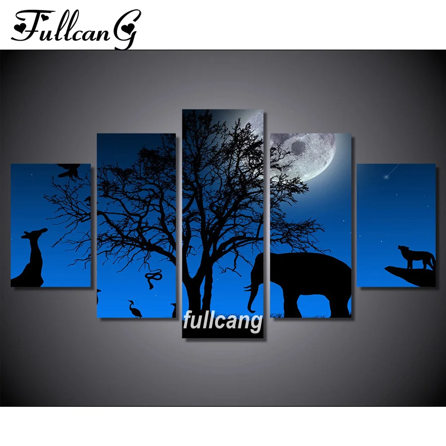 

FULLCANG Night Elephant Diy 5pcs Diamond Painting Cross Stitch Diamond Embroidery 5D Square Diamond Mosaic Painting F1063