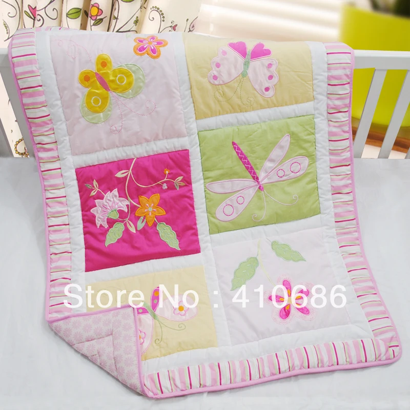 100 cotton Embroidery Pink Flower Butterfly Dragonfly Baby Quilt