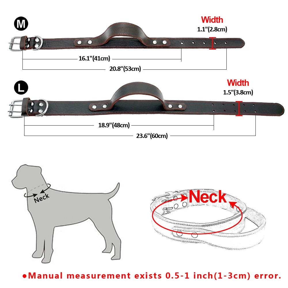 Быстроуправляемый ошейник для собак из натуральной кожи, ошейник для больших собак, коричневый ошейник для тренировки домашних животных с ручкой для средних и больших собак, M, L
