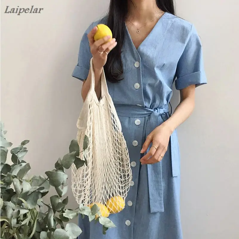 

Women Summer Cotton Linen Backless Bow Tie Elastic Waist Long Dress with Buttons Female Plus Size Vestido Robe Longue Femme Ete