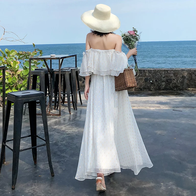 

Summer Women maxi white Beach Dress Girls A-line Casual ruffles Elegant Korean Vacation Lady Dress Vintage Runway sundress New