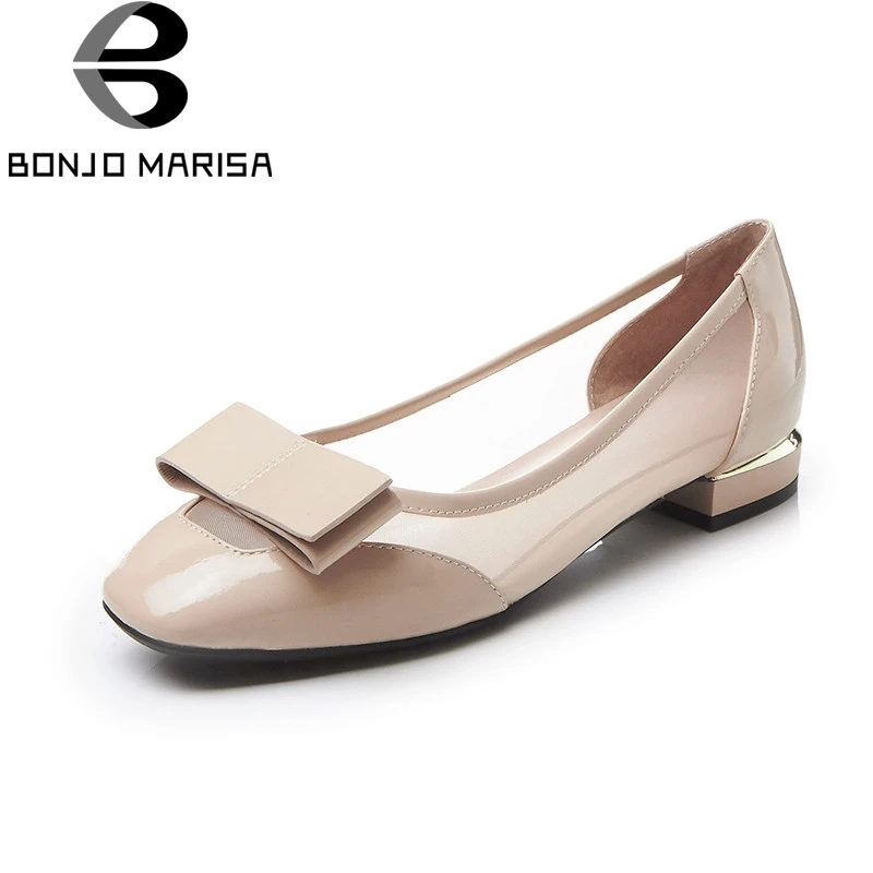 

BONJOMARISA Cow Genuine Leather Slip On Women Shoes Butterfly Knot Sweet Flats High Quality Ladies Shoes