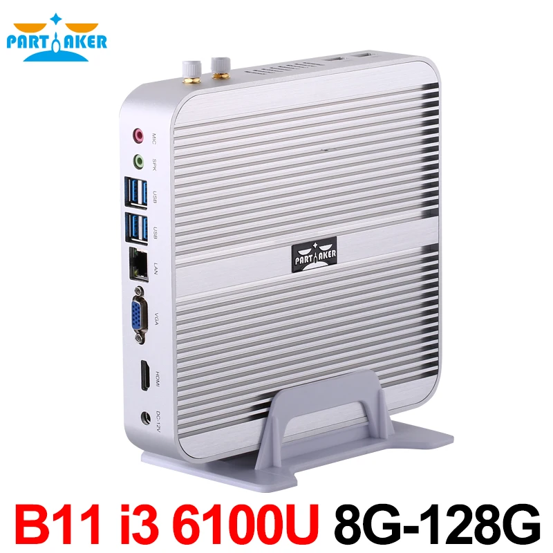 Intel 6th Gen i3 6100U Fanless Mini PC HTPC Computer Case with 8G RAM 128G SSD
