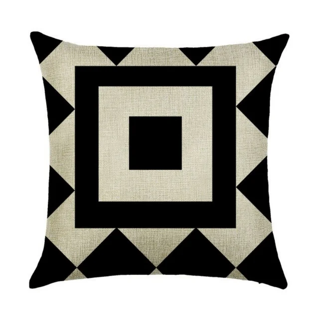Pillowcase 45cm Linen Print Black And White Geometry Pattern Square