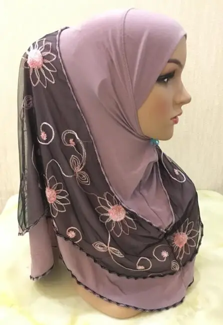 

H1155 latest muslim amira hijab with emberoidery net layer,women's headwrap,fast delivery