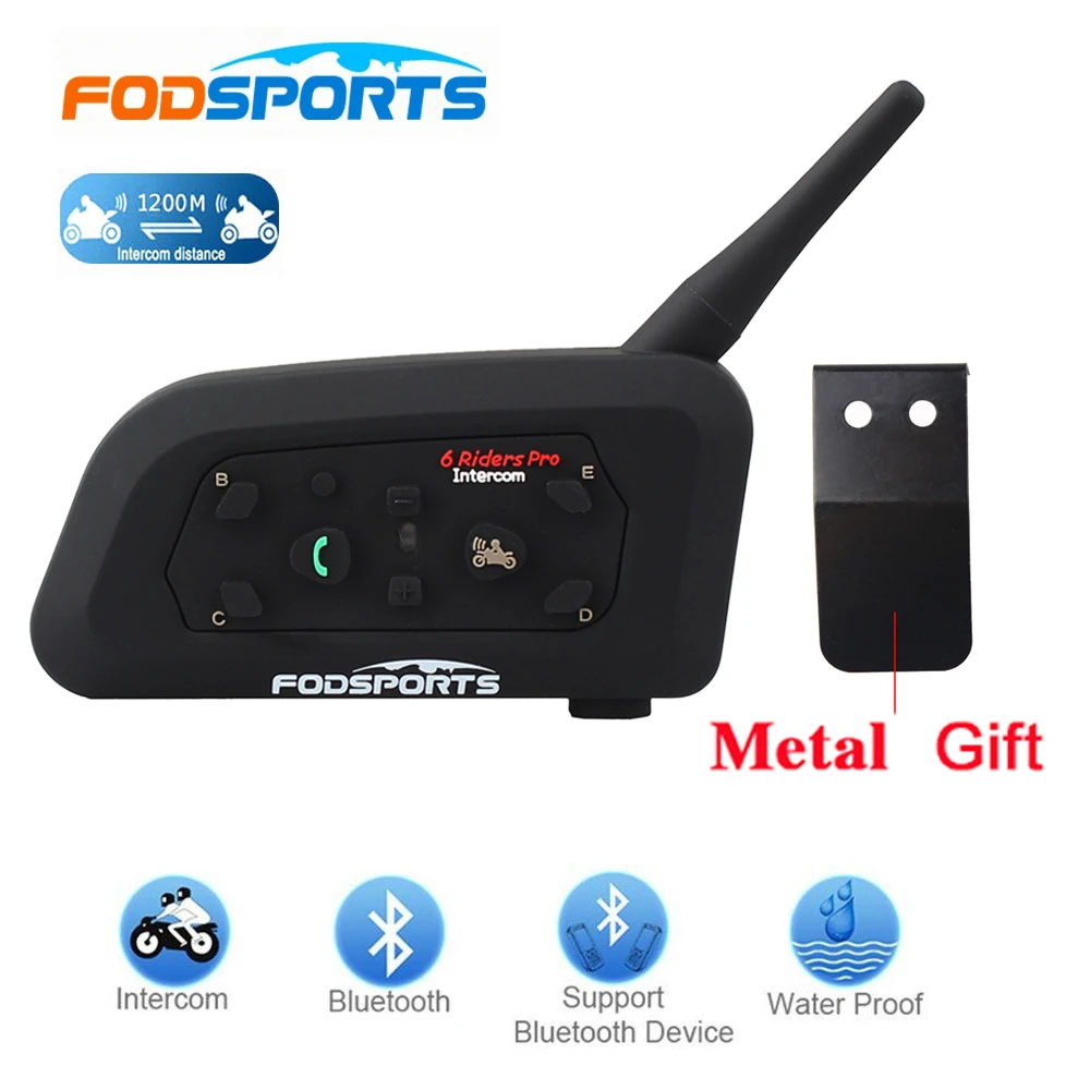 1200m 6 Riders BT Intercom Bluetooth Motorcycle Helmet Interphone Headset V6