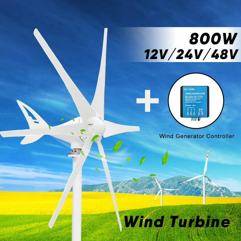 

800W 12V 24 V 48 Volt 6 blade HT Wind Power Generator Turbine Windmill with 800W Waterproof Charge Controller 12V 24V