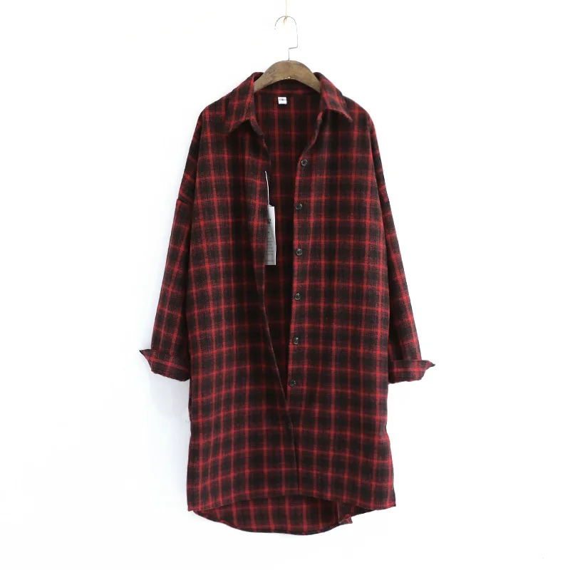

Autumn New Arrival 2019 Plus Size Cotton Long Plaid Flannel Shirt Button Down Shirt for Women Long Sleeve Casual Loose Blouse