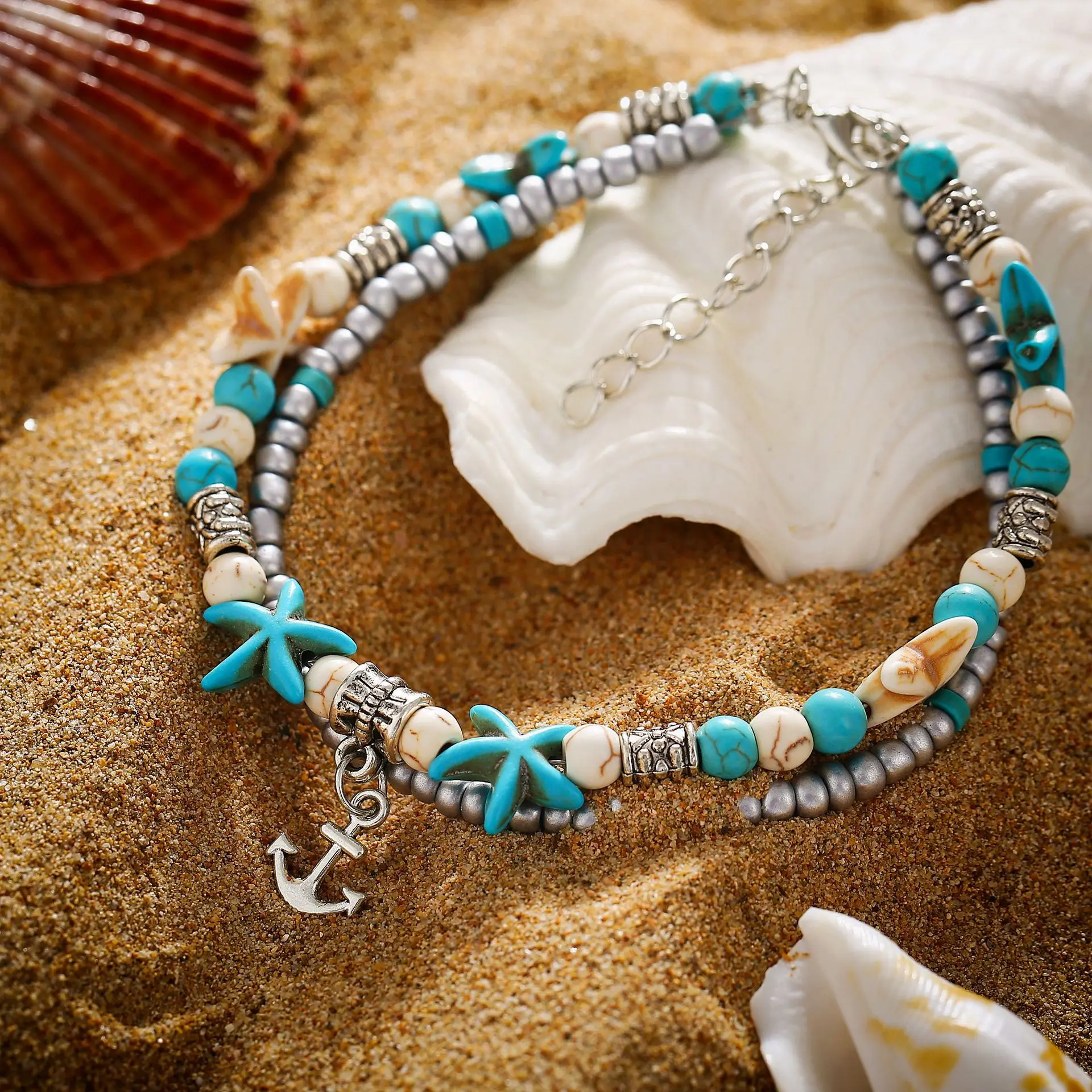 

2019 New Boho Anklet Shell Starfish Anchor Anklets For Women Foot Jewelry Sandals Shoes Barefoot Beach Ankle Bracelet Girl Gift