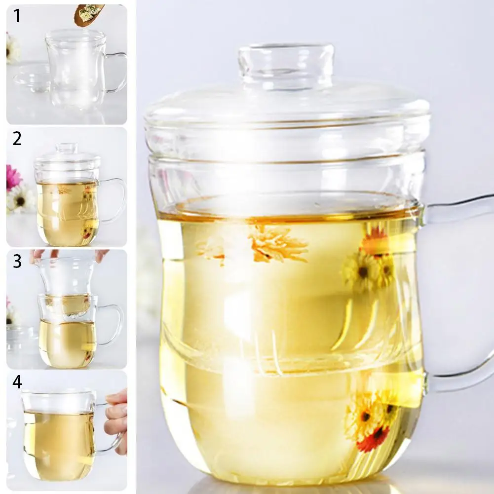 

450ml 3-in-1 Kit Heat-resistant Scented Tea Cup With Lid Filter Transparent Glass Water Cup Glass Teapot