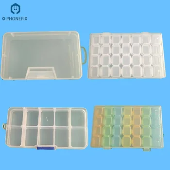 

PHONEFIX Transparent Plastic Box Phone Repair Tools Replacements Container Phone IC Parts Storage Box with 10 28 Gird Boxes