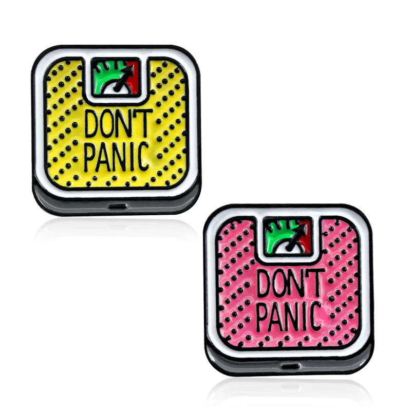 

Don't Panic Enamel Pin Pink Yellow Body Weighing Scale Brooches Kawaii Badges Fitness Motivation Cute Jewelry Gifts For Kids