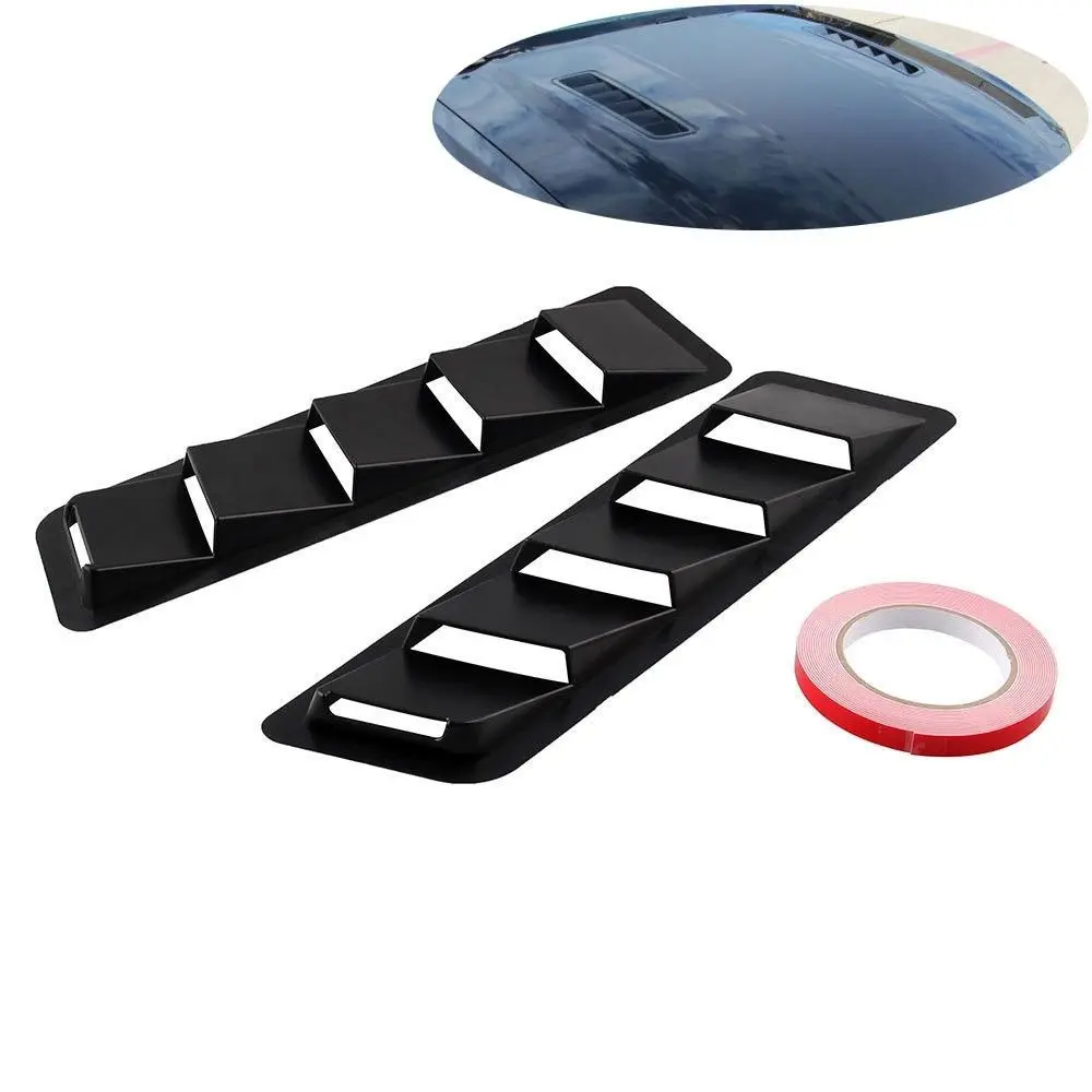 

2Pcs/Set Car Front Hood Vent Louver Cooling Panel Trim Set Fit 17x5 Inch Universal Matte Black ABS