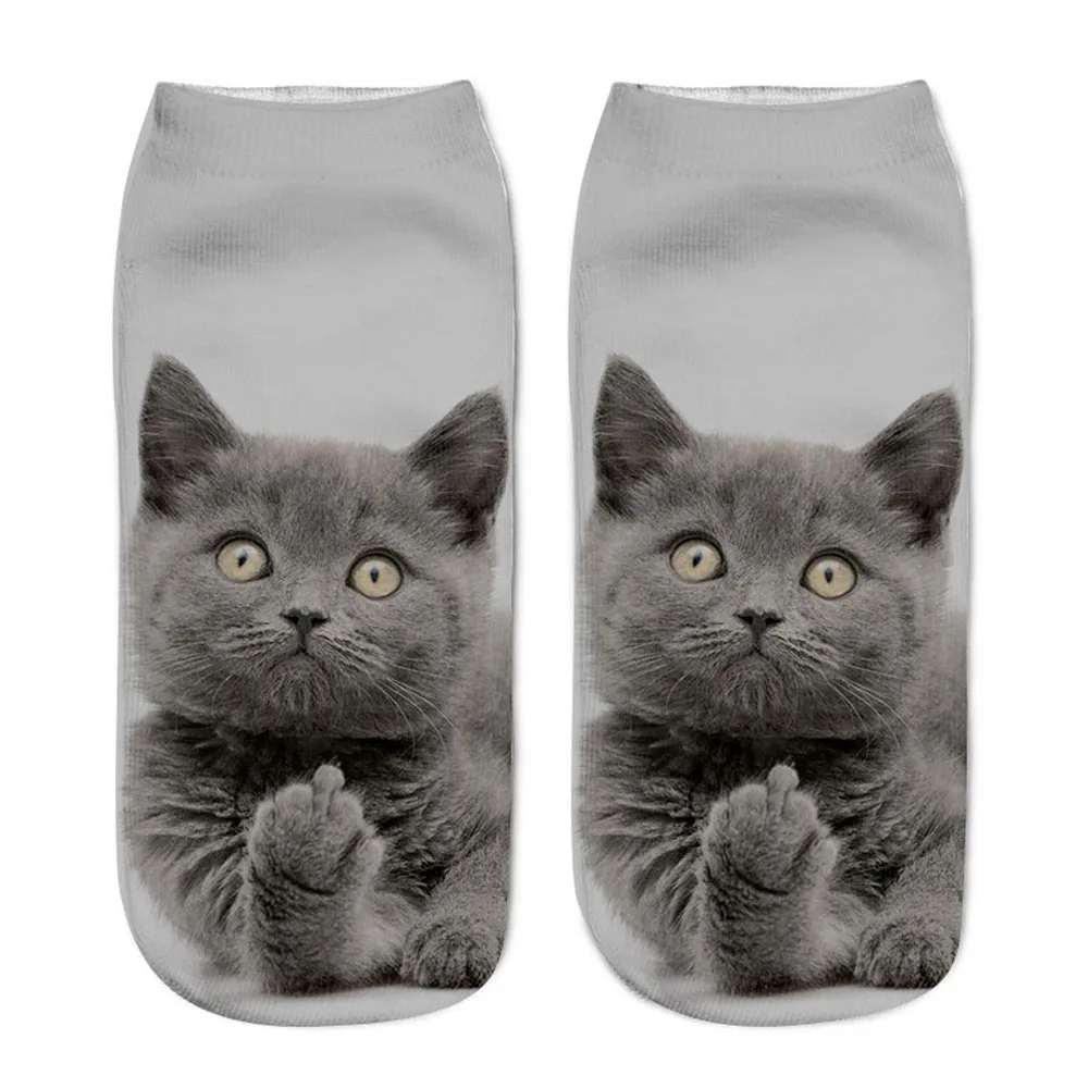 Милые Носки с рисунком кота; женские носки с 3D принтом; женские низкие носки; Calcetines Mujer; повседневные носки с принтом