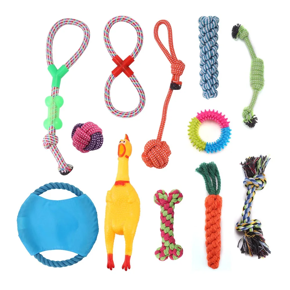 Dog Rope Toys Kit Tough Strong Chew Knot Ball Pet Puppy Bear Cotton Toy
