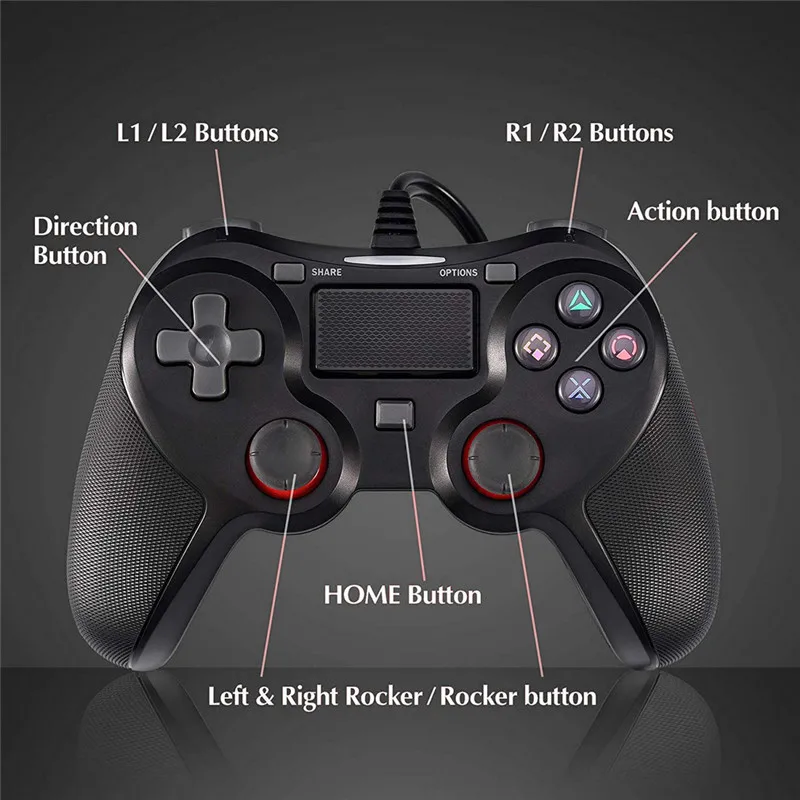 KEBIDU для PS4 USB геймпад контроллер проводной с двойной игровой вибрацией Playstation 4/3