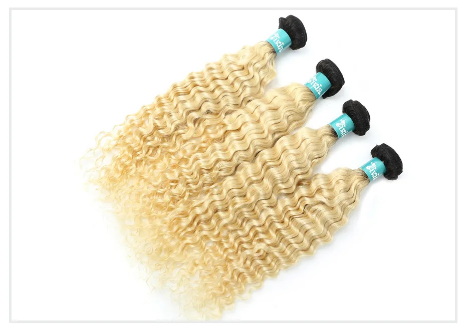 1B 613 Blonde Deep Wave Ombre Hair Bundle (10)