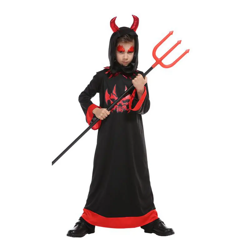 

Kids Child Boys Black Hooded Devil Demon Cosplay Costume Robe Halloween Carnival Mardi Gras Party Outfit