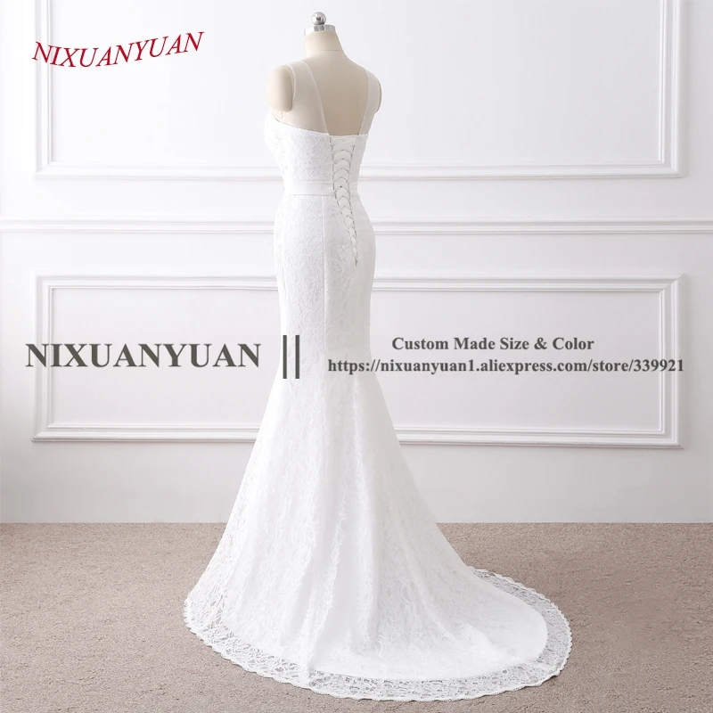reception dress for bride New Elegant Flowers Lace Wedding Dress 2020 Scoop Neck Mermaid Bridal Gown Simple vestido De noiva Sash vestido de noiva sereia modest wedding dresses