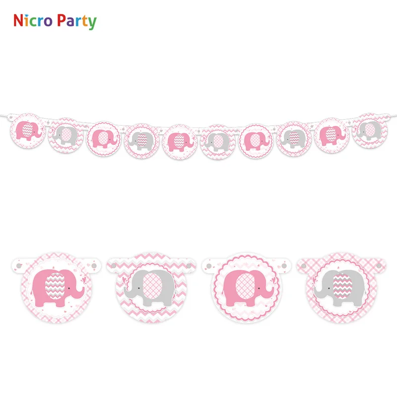 Nicro слон Baby Shower Синий Розовый баннер гирлянда для детей с днем рождения Декор DIY