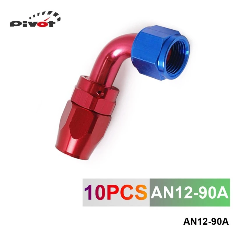 10pcs /set  90Degree AN12 Aluminum Oil cooler Hose Fitting Hose End Fuel Push-On Hose End fittings Adaptor AN12-90A