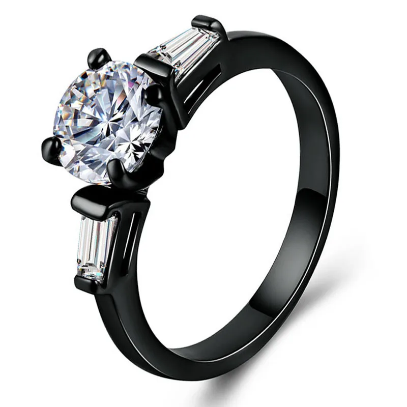 

Black White Crystal Rhinestone Rings Cubic Zircon Female Zircon Double Heart Rings For Women Wedding Party Jewelry