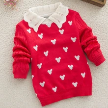 Clearance autumn fashion baby girl sweater cotton knitted turn-down collar full pullover children sweater for girl kids clothes