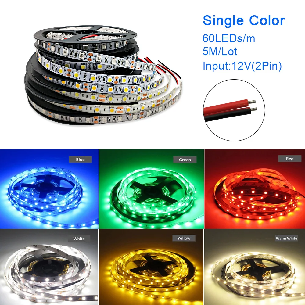 Led Light Strip 5050 DC 12V 60LEDS/m 5M/Lot Single Color Flexible RGB Led Strip