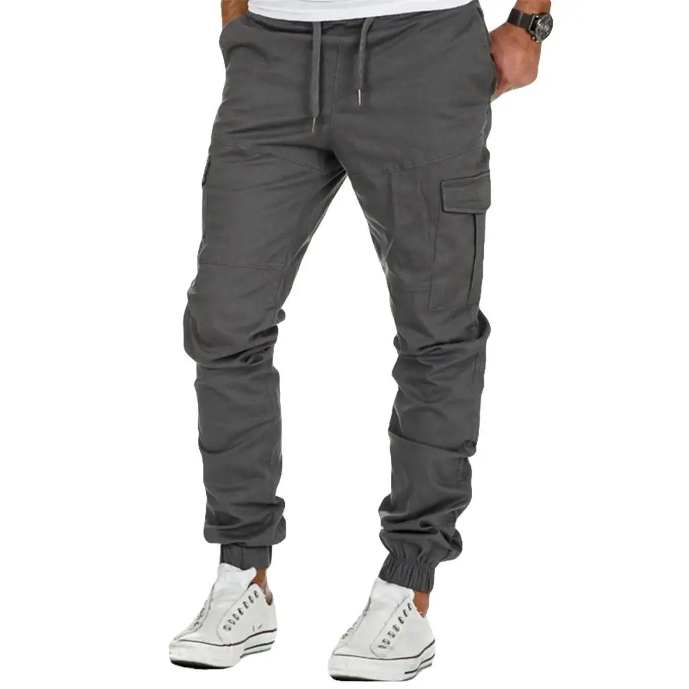 

Fashion Solid Color Drawstring Pockets Men's Sports Casual Long Pants Trousers Wholesale