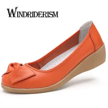 Genuine Leather Women Flats Shoes New 2017 Slip On Woman Fashion Leather Loafers Brand Designer Bow Sapato Feminino Flat Shoes