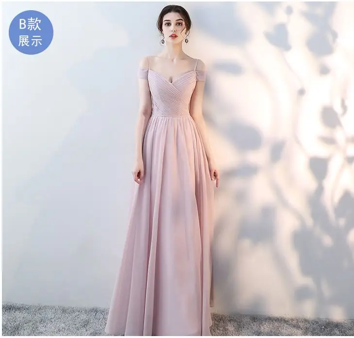 Vestido boda mujer invitada, новинка, шифоновое платье подружки невесты в 5 стилях, розовое, пыльное, голубое, длинное, brautjungfernkleid, недорогое, sukienki - Цвет: pink