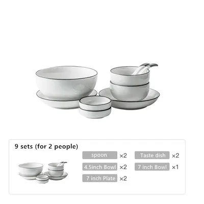 9sets(for 2 people) Скандинавский простой набор посуды для нескольких человек, набор керамической посуды для дома, креативное блюдо для супа, миска для риса, тарелка, палочки для еды - Цвет: 9sets(for 2 people)