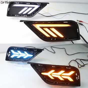 

2PCS LED DRL Daytime Running Light Daylights For Volkswagen VW Tharu 2019 With Yellow Turn Signal Fog Lamp Cover night blue