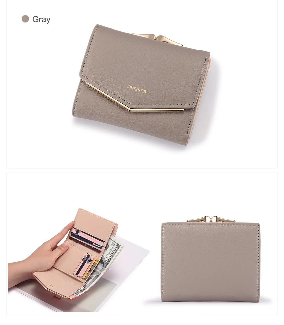 Jamarna Wallet Female PU Leather Women Wallets Hasp Coin Purse Wallet Female Vintage Fashion Women Wallet Small Card Holder Red 15