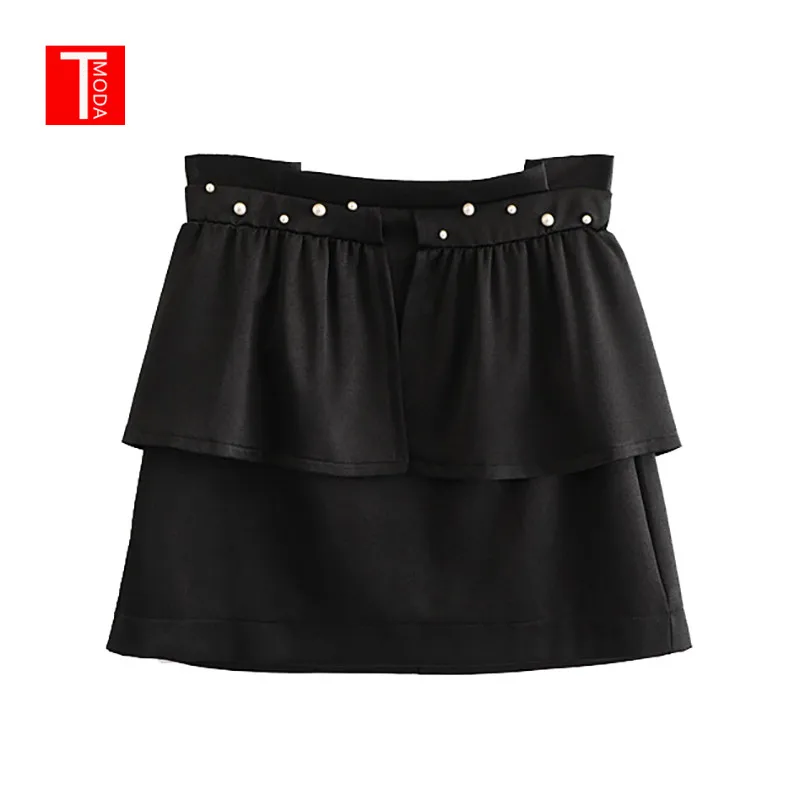 

2019 Hot Spring New Style Beads Decorated Elegant Vintage Skirt All-match Slim Skirt Women High Waist Mini Skirt Black Skirt