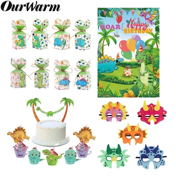 

OurWarm Dinosaur Party Kids Birthday Dinosaur Cupcake Wrapper Candy Box Gifts Dinosaur Mask Photography Backdrop Party Supplies