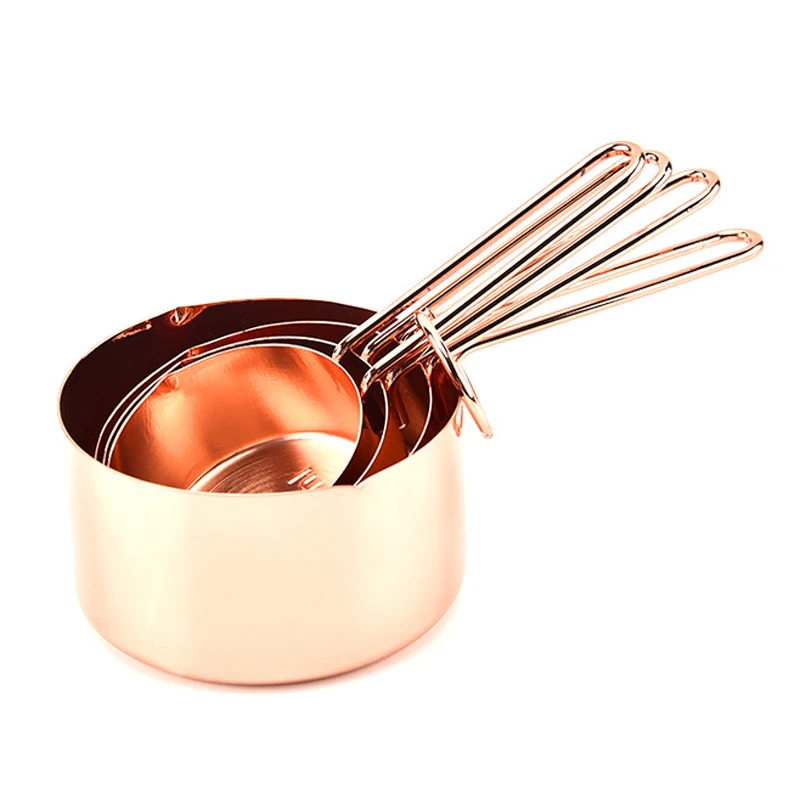4Pcs/SET  Luxury Stainless Steel Measuring Cups Copper Plated Kitchen Measuring Tools
