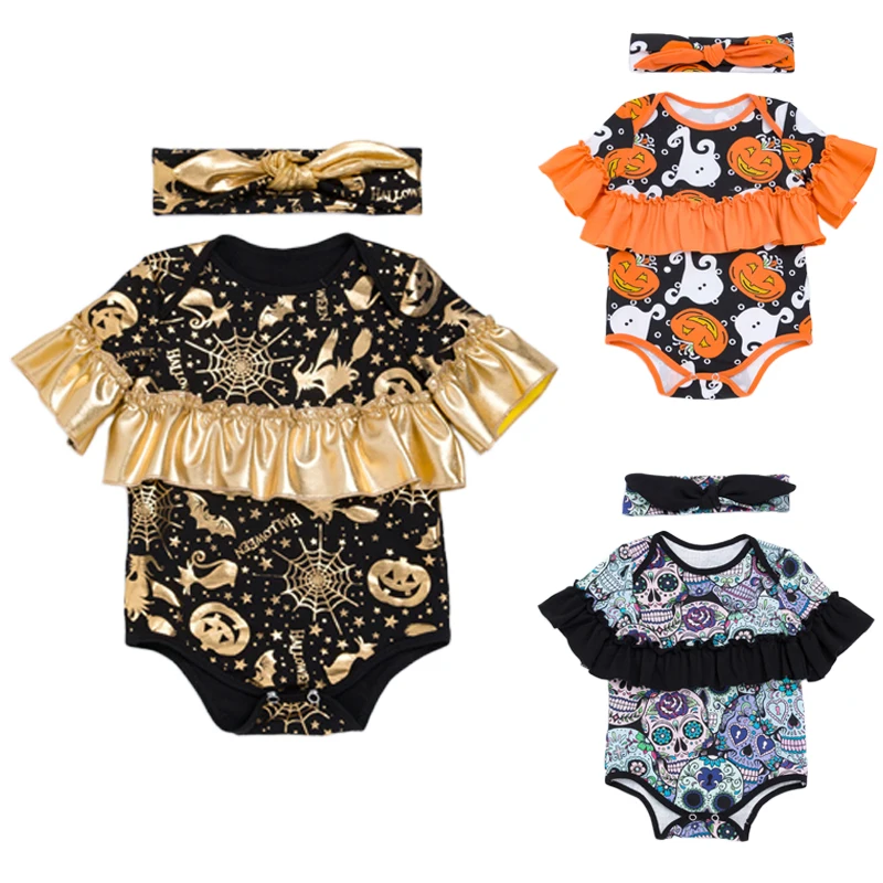 Halloween Baby Clothing Costumes Graffiti Skull Gold Pumpkin Pattern