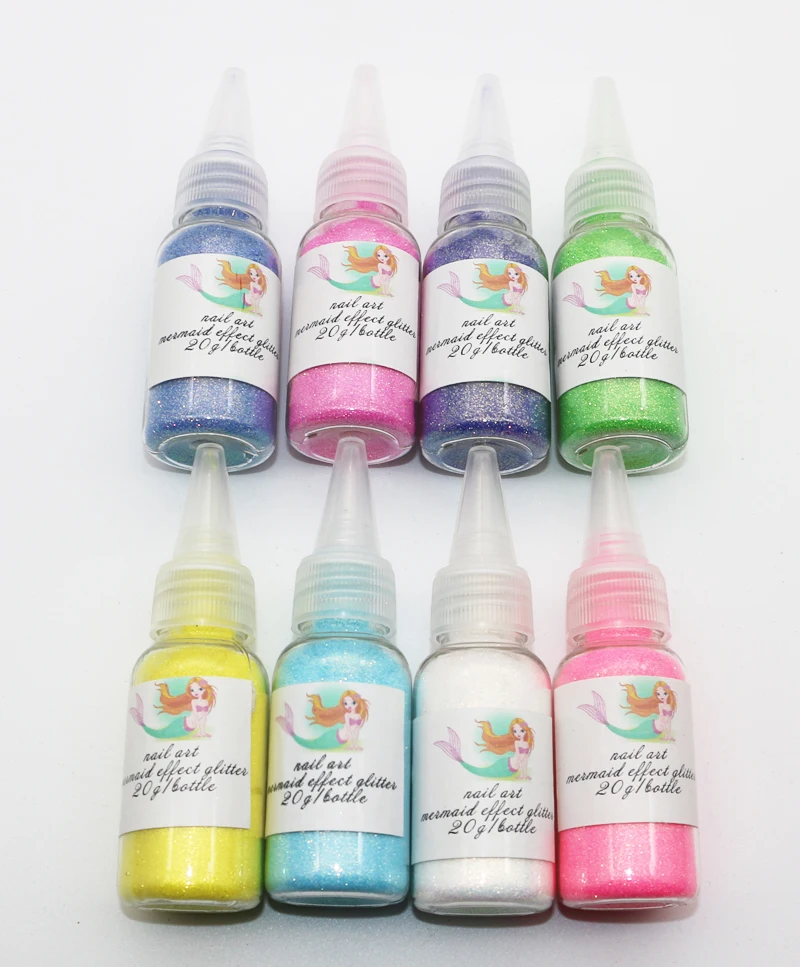 20g/botella 12 colores láser sirena uñas brillo polvo bonito gradiente brillo pigmento polvo láser arte de uñas