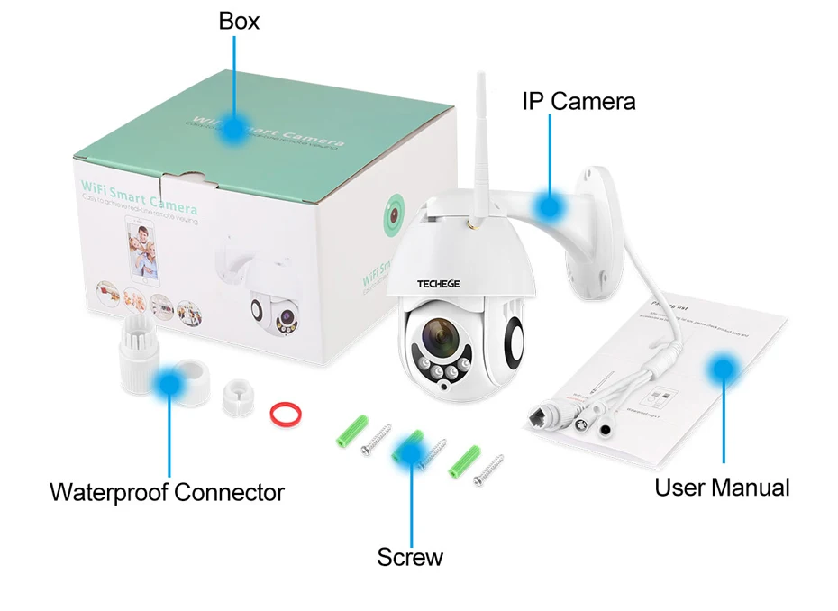 Techege 1080P Беспроводная ip-камера панорамирование/наклон двухполосная связь 2MP Мини Wifi камера видеонаблюдения TF слот для наружного использования в помещении Водонепроницаемый