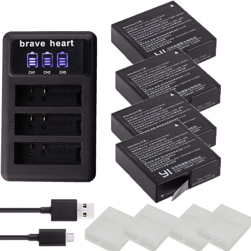 

new bateria yi 4k battery + 3lots charger for original xiaomi yi 2 xiaoyi 4k 4k plus black camera accessories
