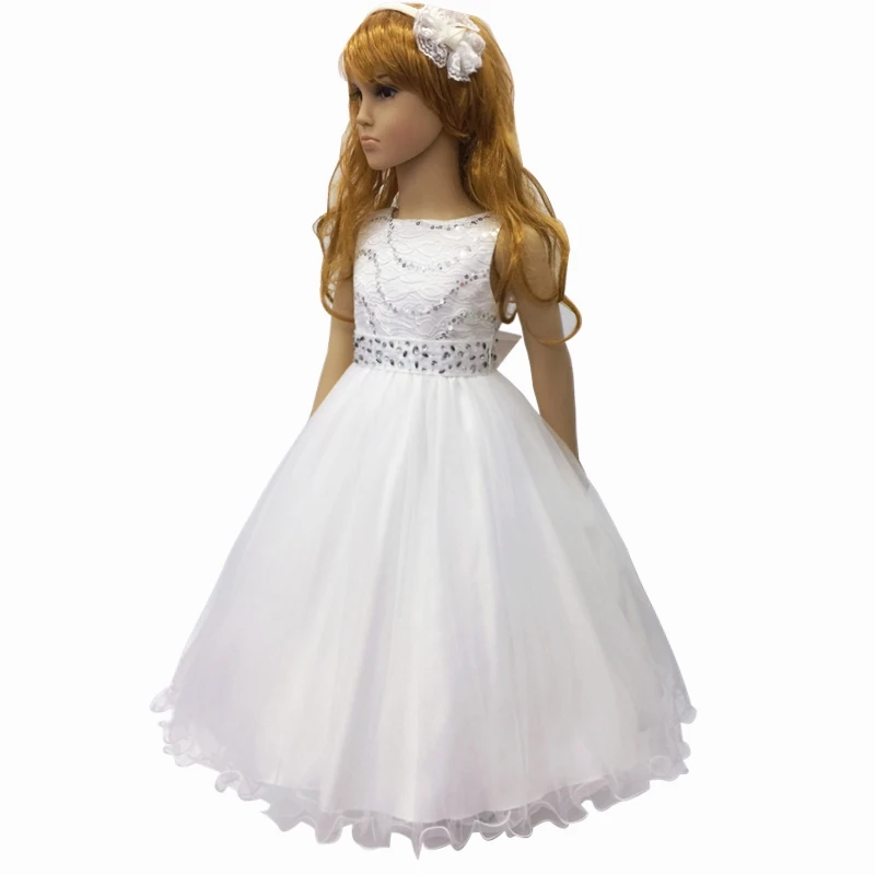 

Cotton Lining 4T-12T Girldren Party Dress 2018 New Arrival Ivory Flower Girl Dresses For Weddings kids evening Gowns With Bustle