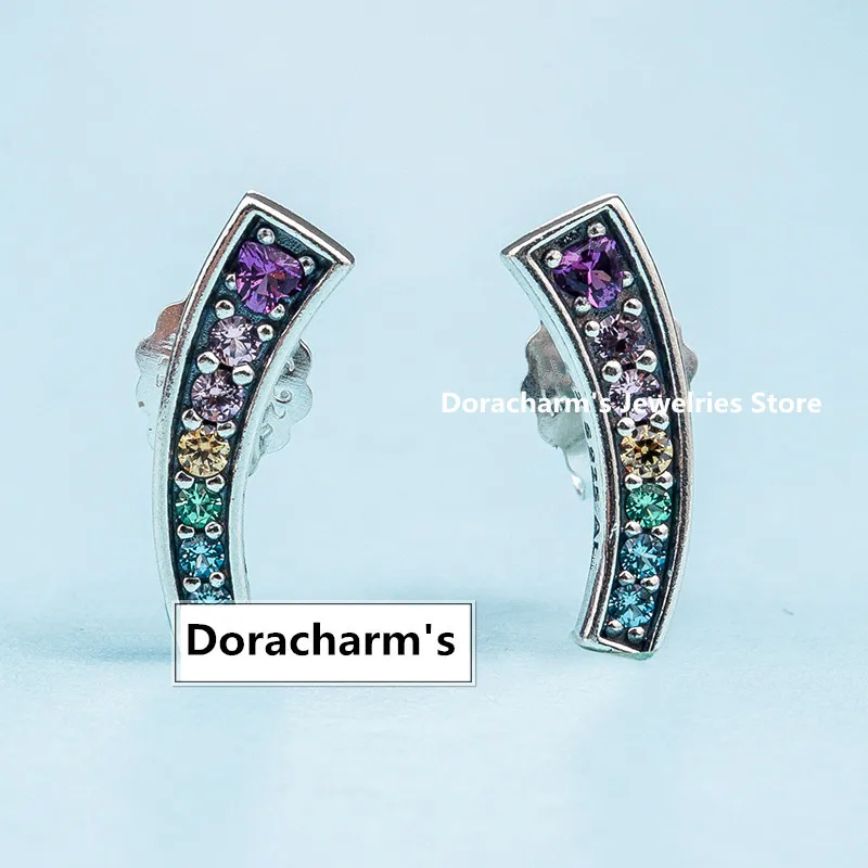 

Perfect Charm logo Engraved Silver 925 earring lady Multi-Color Arches stud earrings Rainbow,Orecchini,1pz