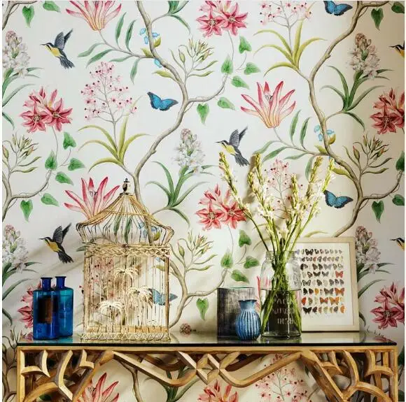 

American Style Rustic Wallpaper Roll Vintage Floral Non-woven 3D Butterfly Wall Paper Bedroom Wallpapers Birds,Wall Decals 3D