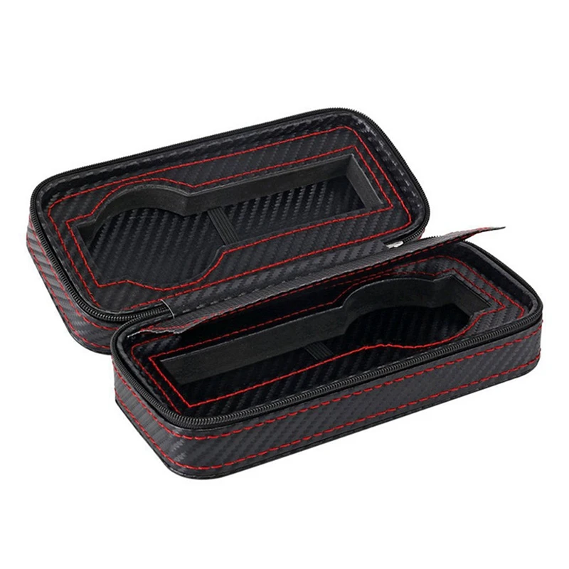

2 Slots Carbon Fibre Watch Box Bag Display Zipper Case Display Storage Portable Travel Holder Case Portable Leather Organizer