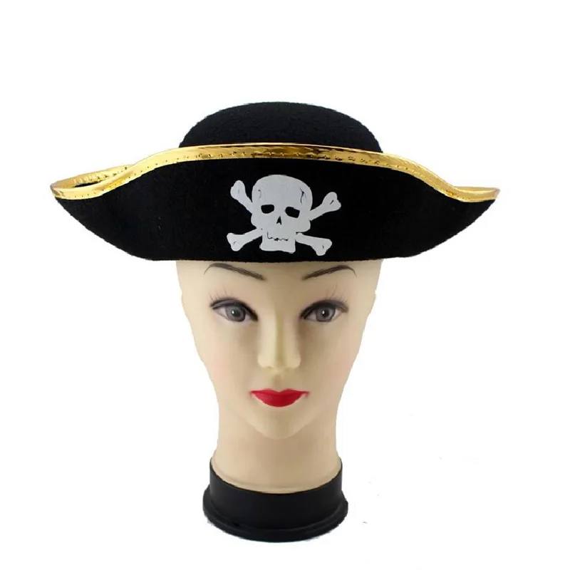 Pirate Cap Skull Print Pirate Captain Costume Cap Halloween Masquerade Party Cosplay Hat Prop