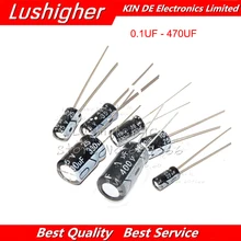50 pces 50v10uf 5*7mm 0.1-470uf 10uf 50v 50v 10uf 25v 330uf 0.33uf 1uf 22uf 47uf 16v 330uf 1uf alumínio capacitor eletrolítico DIP