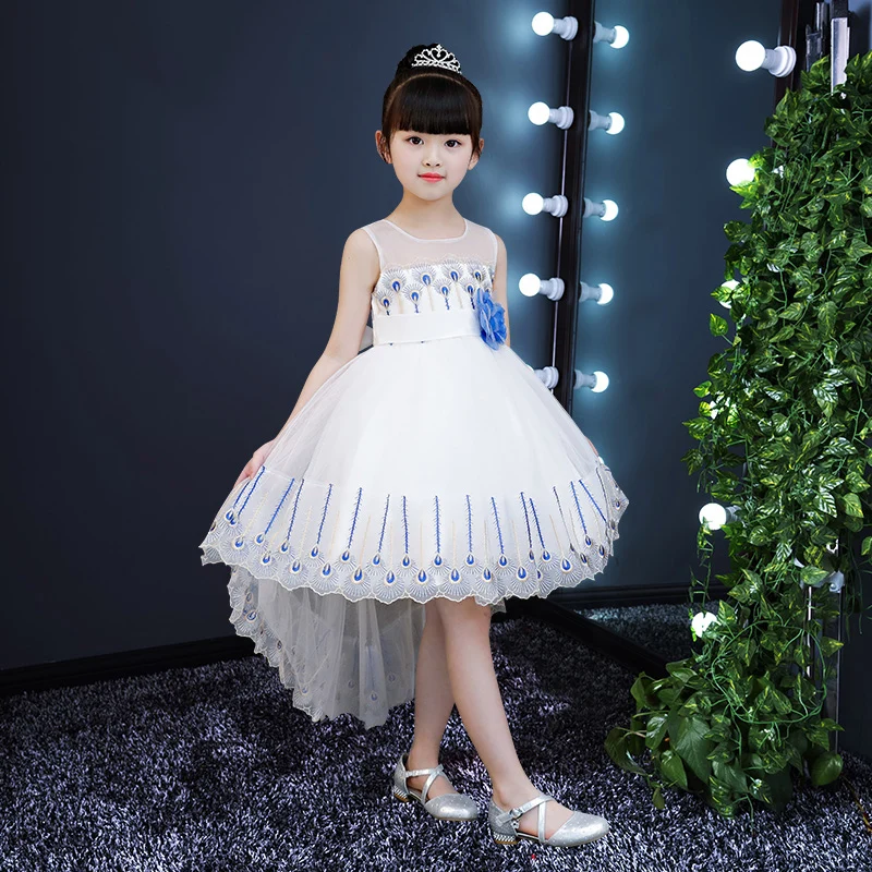 

Peacock Feather Embroidery Flower Girl Dresses Ball Gown Kids Pageant Dress for Birthday Party New Fashion Princess Prom Dress